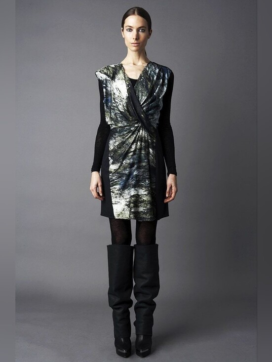 Helmut Lang Dresses & Skirts - Helmut Lang Silk Twist Front Printed Abstract Dress Sz 4 Raven Print Sateen
